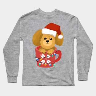 Cute Puppy In A Cup | Merry Christmas Long Sleeve T-Shirt